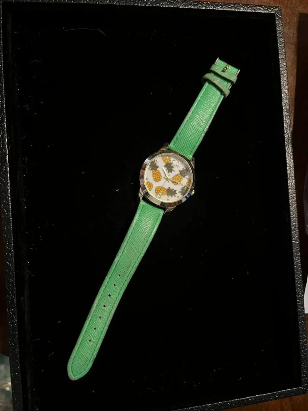 Watch with Pineapples on Face and Green Band
